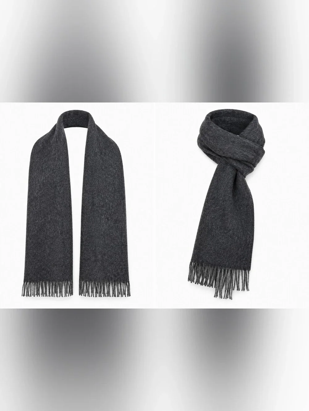 100% Lambswool Charcoal Gray Fringe Scarf Uruguay Soft Warm Preppy Academia
